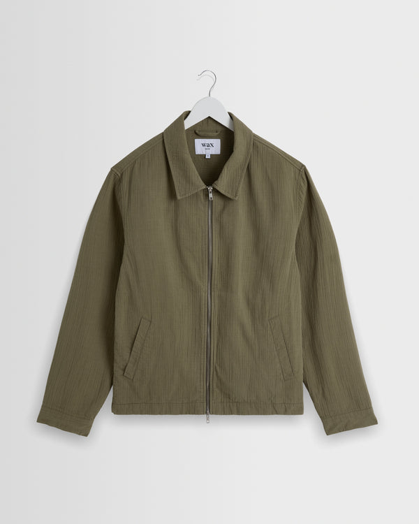 wax london men's Eldon - Khaki Crinkle Cotton-Linen Jacket