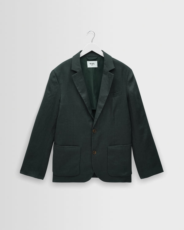 wax london men's Fintry - Dark Green Linen Single-Breasted Blazer