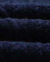 wax london men's Friar - Navy Brush Cable Knit Zip Cardigan