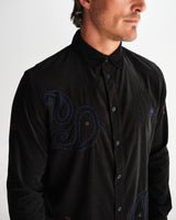 wax london men's Halcomb - Black And Multicolour Applique Corduroy Shirt