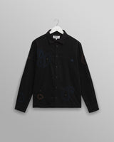wax london men's Halcomb - Black And Multicolour Applique Corduroy Shirt
