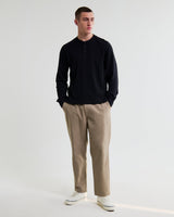 wax london men's Halton - Black Waffle Long-Sleeve Henley T-Shirt