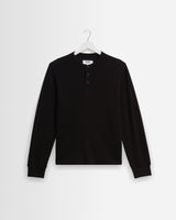 wax london men's Halton - Black Waffle Long-Sleeve Henley T-Shirt