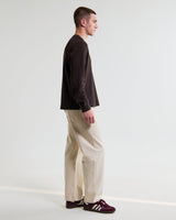 wax london men's Halton - Dark Brown Waffle Long-Sleeve Henley T-Shirt