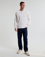 wax london men's Halton - Ecru Waffle Long-Sleeve Henley T-Shirt