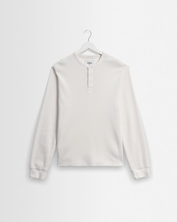 wax london men's Halton - Ecru Waffle Long-Sleeve Henley T-Shirt