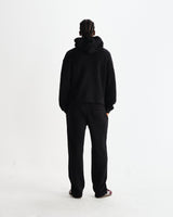 wax london men's Harris - Black Embroidered Logo Loopback Cotton Hoodie