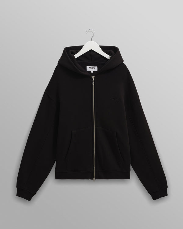wax london men's Harris - Black Embroidered Logo Loopback Cotton Hoodie