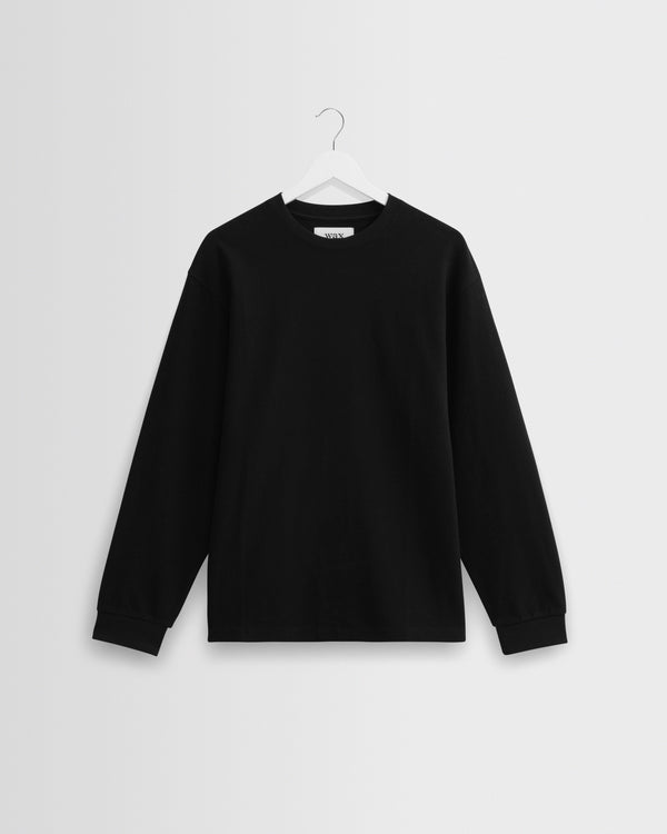 wax london men's Hayden - Black Textured Organic Cotton Long Sleeve T-Shirt