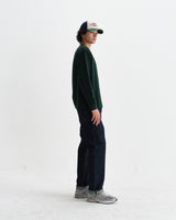 wax london men's Hayden - Bottle Green Textured Organic Cotton Long Sleeve T-Shirt