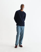 wax london men's Hayden - Navy Textured Organic Cotton Long Sleeve T-Shirt