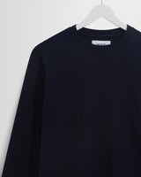 wax london men's Hayden - Navy Textured Organic Cotton Long Sleeve T-Shirt