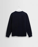 wax london men's Hayden - Navy Textured Organic Cotton Long Sleeve T-Shirt