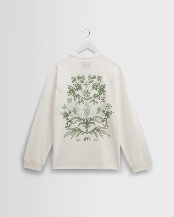wax london men's Hayden - White And Green Botanical Graphic Cotton T-Shirt