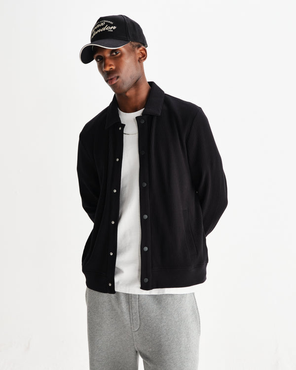wax london men's Hays - Black Structured Waffle Overshirt