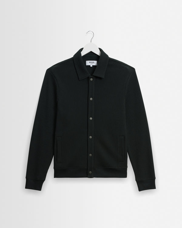 wax london men's Hays - Dark Green Structured Waffle Overshirt