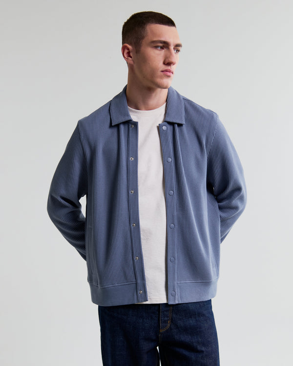 wax london men's Hays - Mid Blue Structured Waffle Overshirt