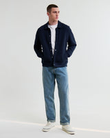 wax london men's Hays - Navy Structured Waffle Overshirt