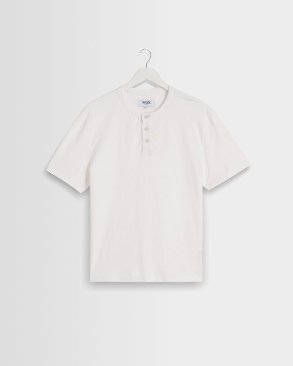 wax london men's Hill - Off White Slub Organic Cotton Henley T-Shirt