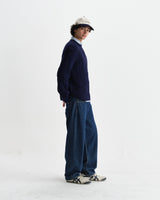 wax london men's Hyatt - Navy Brush Cable Knit Crewneck Jumper