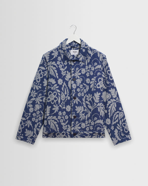 wax london men's Iggy - Blue And Ecru Floral Jacquard Jacket