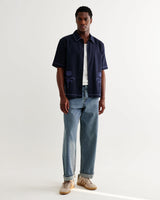 wax london men's Keats - Navy And Blue Embroidered Short-Sleeve Shirt