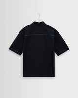 wax london men's Keats - Navy And Blue Embroidered Short-Sleeve Shirt