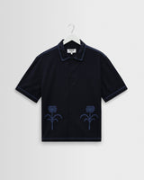 wax london men's Keats - Navy And Blue Embroidered Short-Sleeve Shirt