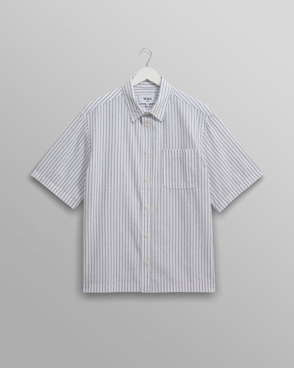 wax london Kew - White Stripe Cotton-Poplin Short-Sleeve Shirt