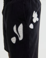 wax london men's Kurt - Black And Beige Abstract Applique Shorts
