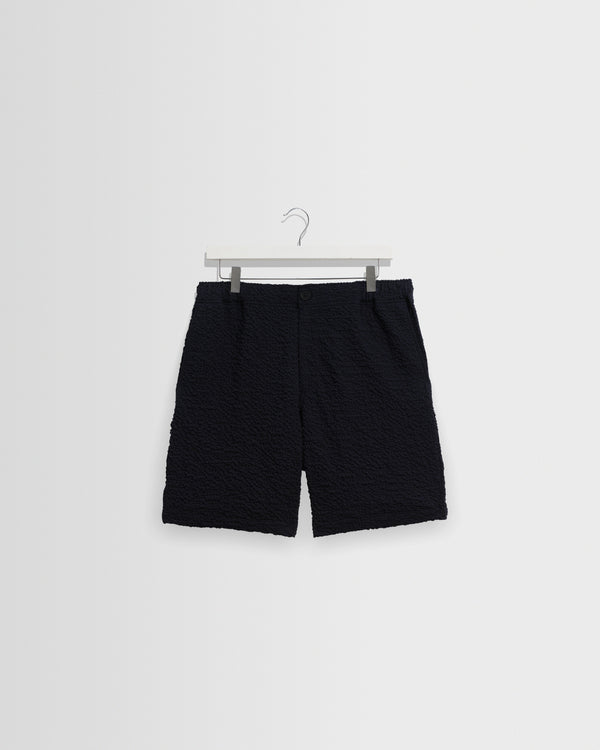 wax london men's Kurt - Dark Navy Jumbo Seersucker Shorts