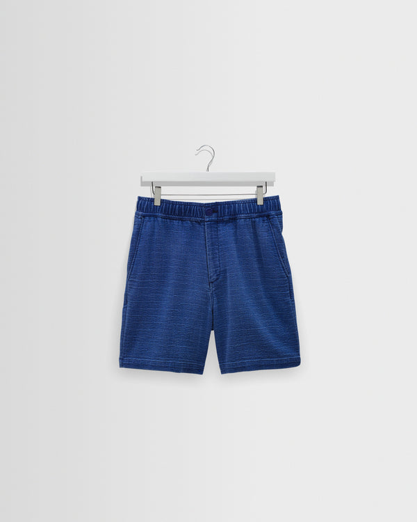 wax london men's Kurt - Indigo Dobby Textured Organic Cotton Shorts