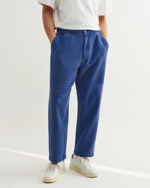 wax london men's Kurt - Indigo Textured Organic Dobby Cotton Relaxed Fit Trousers