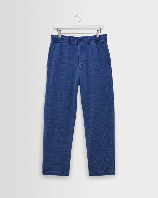 wax london men's Kurt - Indigo Textured Organic Dobby Cotton Relaxed Fit Trousers