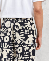 wax london men's Kurt - Navy And Ecru Spin Jacquard Trousers