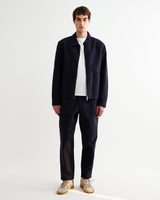 wax london men's Kurt - Navy Crinkle Cotton-Linen Relaxed Fit Trousers