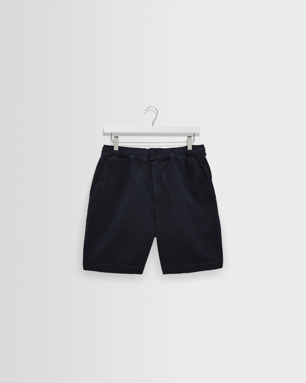 wax london men's Kurt - Navy Crinkle Cotton-Linen Shorts