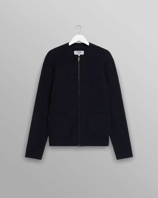 wax london men's Lisford - Navy Stitch Zip Cardigan