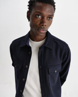 wax london men's Lomond - Navy Heavy Wool Overshirt