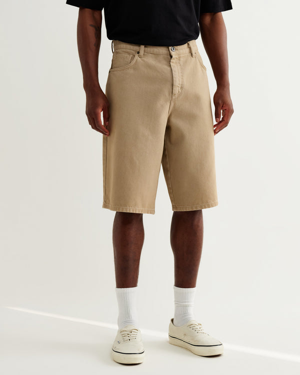 wax london men's Luca - Washed Beige Organic Cotton Denim Shorts
