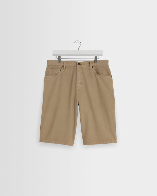 wax london men's Luca - Washed Beige Organic Cotton Denim Shorts
