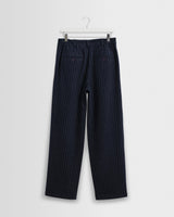 wax london men's Malham - Navy Pinstripe Wool Trousers