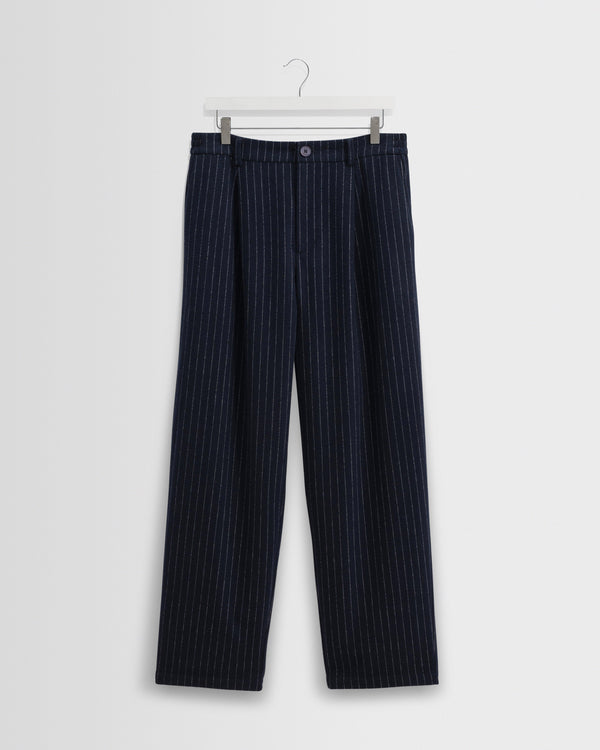 wax london men's Malham - Navy Pinstripe Wool Trousers