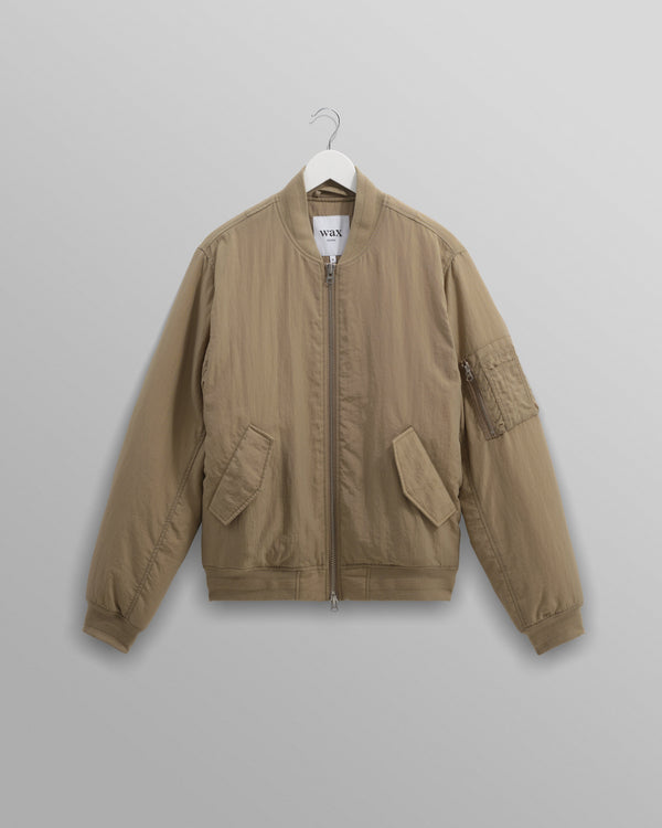 wax london Malvern - Washed Khaki Nylon Bomber Jacket