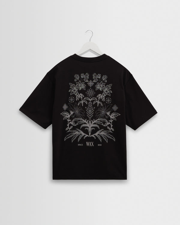 wax london men's Milton - Black And Beige Botanical Graphic Cotton T-Shirt