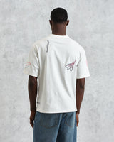 wax london men's Milton - Ecru Embroidered Organic Cotton T-Shirt