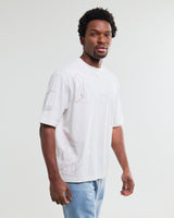 wax london men's Milton - Ecru Organic Cotton Embroidered Shapes T-Shirt