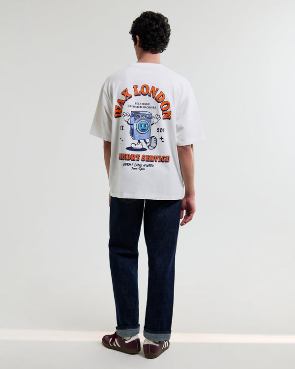 wax london men's Milton - Off White Organic Cotton Laundry Graphic T-Shirt
