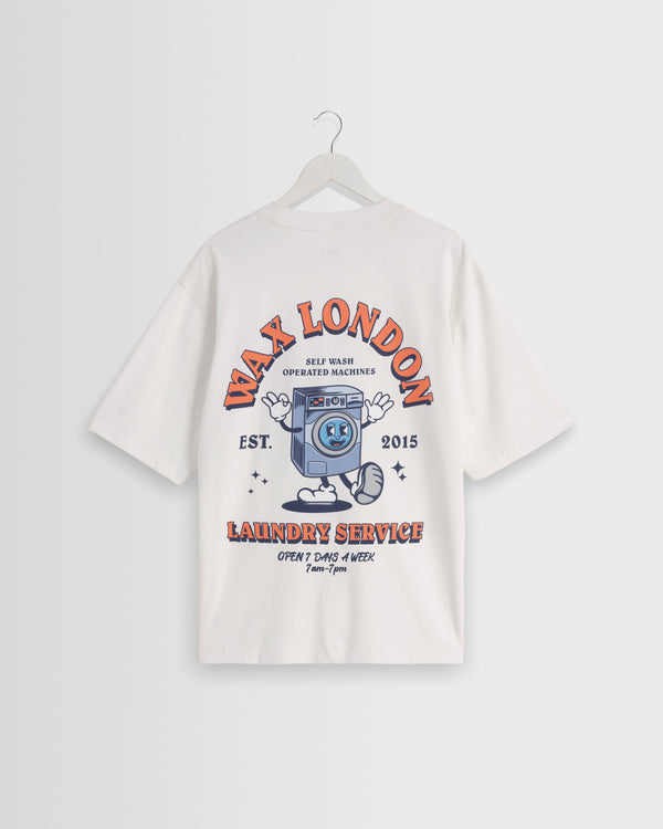 wax london men's Milton - Off White Organic Cotton Laundry Graphic T-Shirt