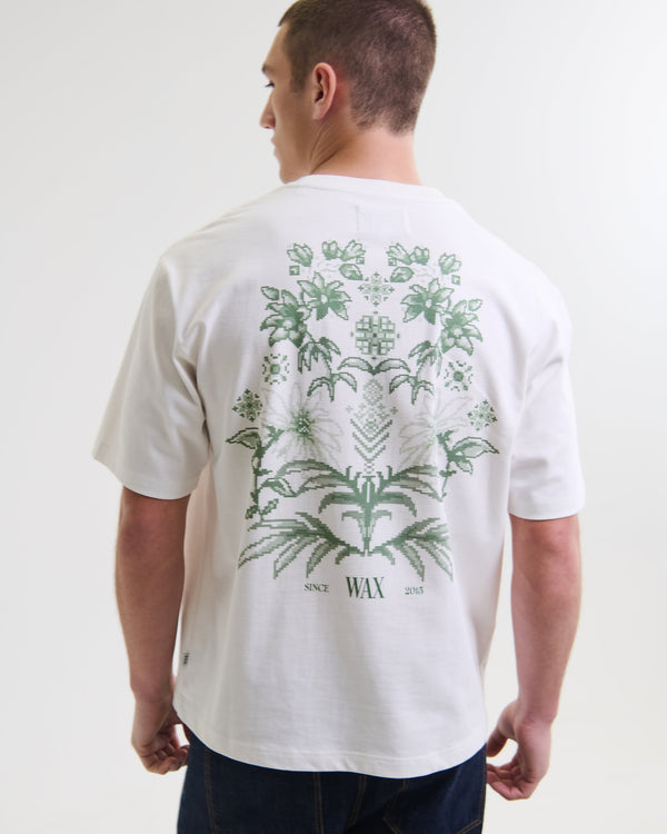 wax london men's Milton - White And Green Botanical Graphic Cotton T-Shirt